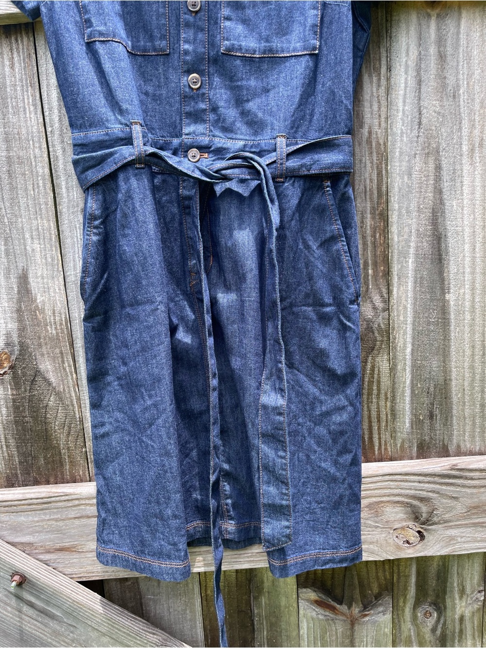 J. Crew Dark Blue Denim Button-Front Dress with Contrast Stitching NWT - Picture 3 of 11